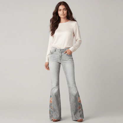 Lyndsay | Damskie jeansy w stylu vintage z haftowanymi detalami i prostym krojem