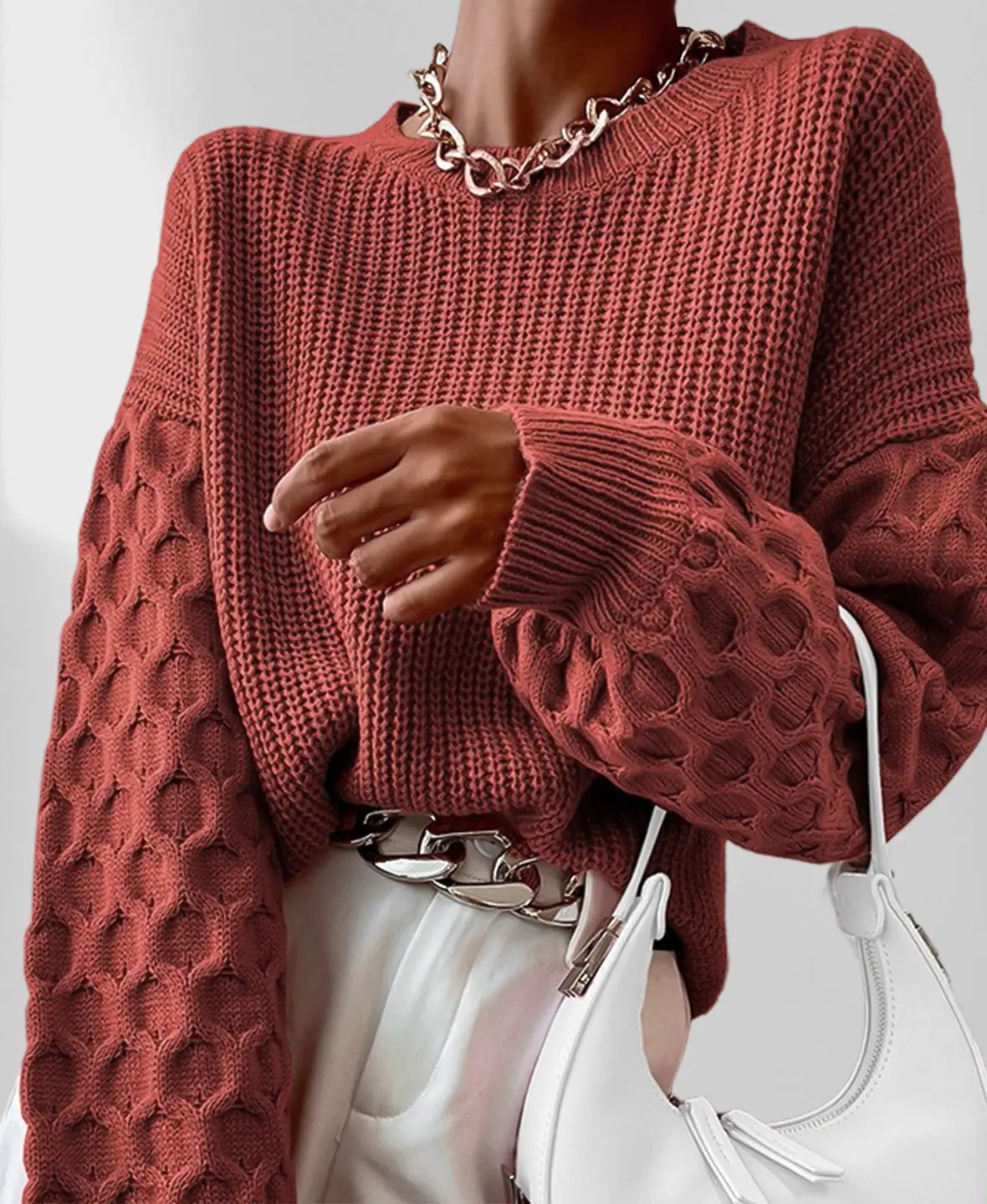 Pearl – damski sweter z dzianiny o wzorze plastra miodu