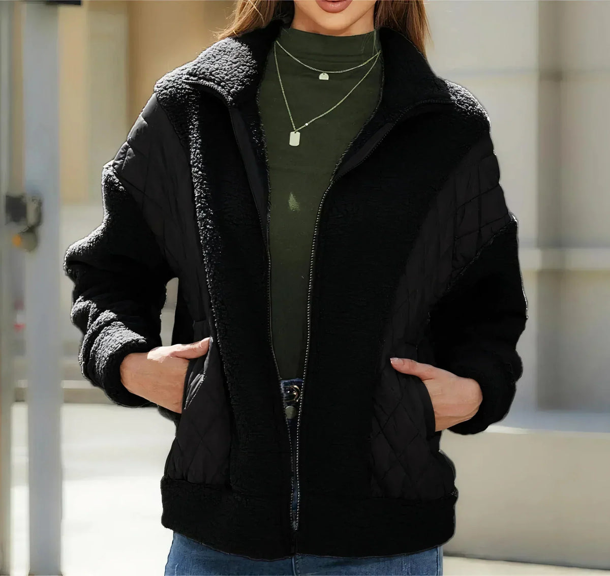 Roberta – damska kurtka z polaru w stylu colorblock i elegancka kurtka