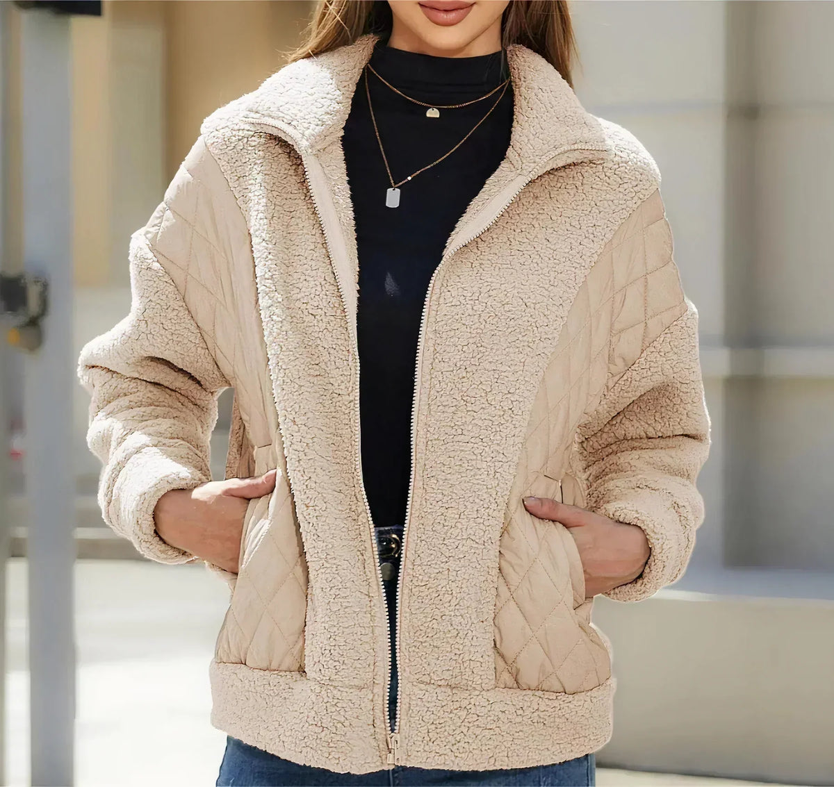 Roberta – damska kurtka z polaru w stylu colorblock i elegancka kurtka