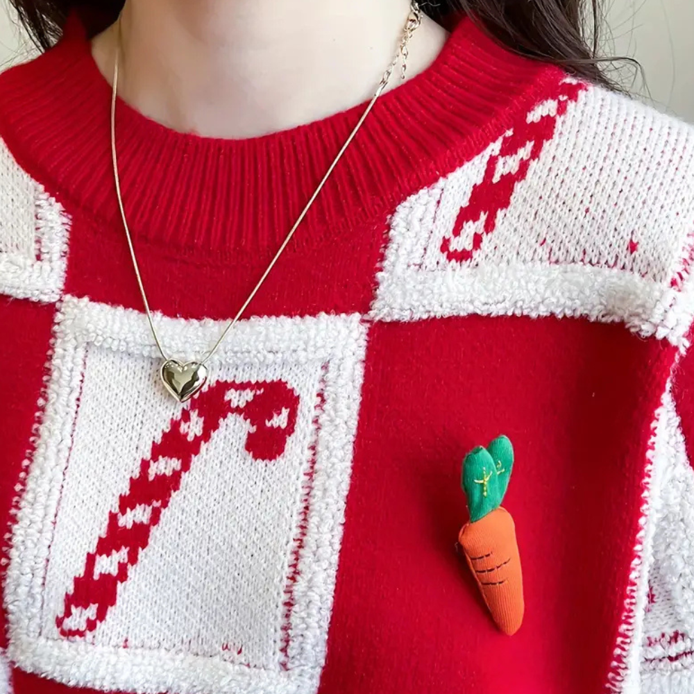 Ceri - Damski świąteczny sweter oversize z motywem lasek cukrowych