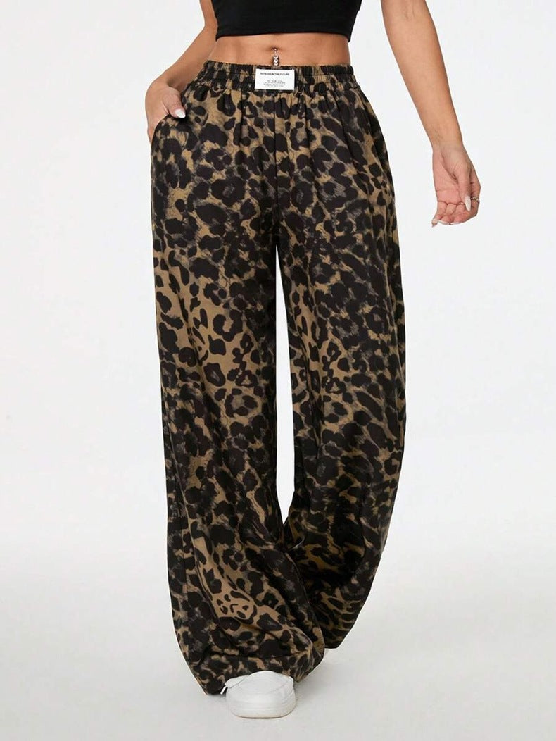 Florence | spodnie damskie palazzo w elegancki wzór leopard, stylowe i szerokie nogawki