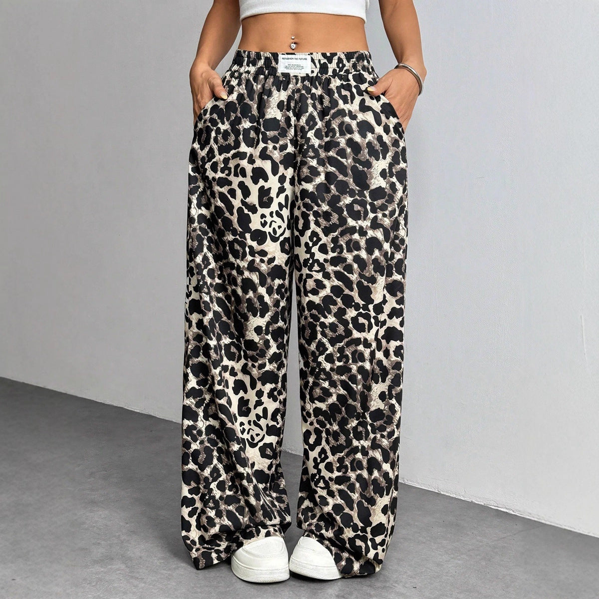 Florence | spodnie damskie palazzo w elegancki wzór leopard, stylowe i szerokie nogawki
