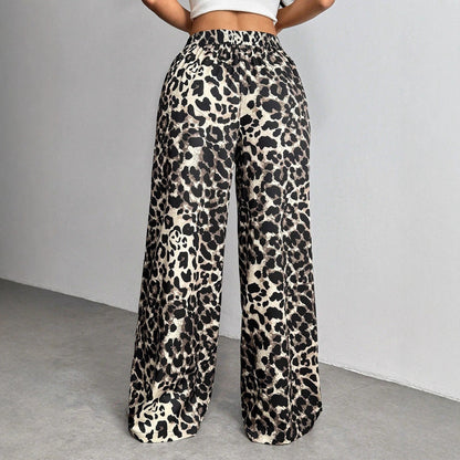 Florence | spodnie damskie palazzo w elegancki wzór leopard, stylowe i szerokie nogawki