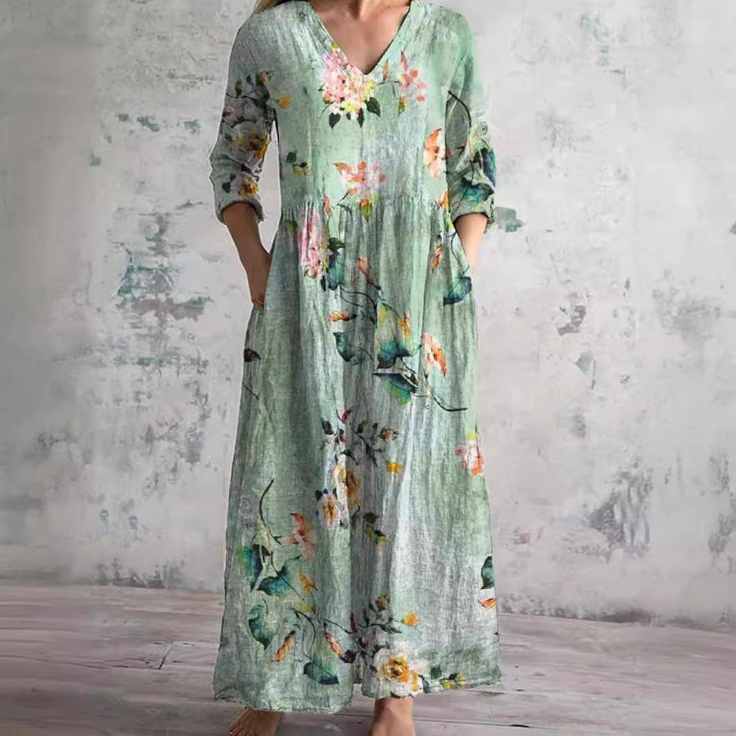 Kirsteen | Sukienka damska maxi z dekoltem V, elegancka i zwiewna