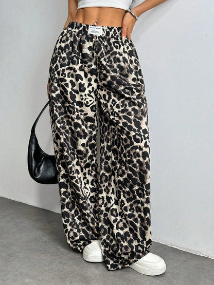 Florence | spodnie damskie palazzo w elegancki wzór leopard, stylowe i szerokie nogawki