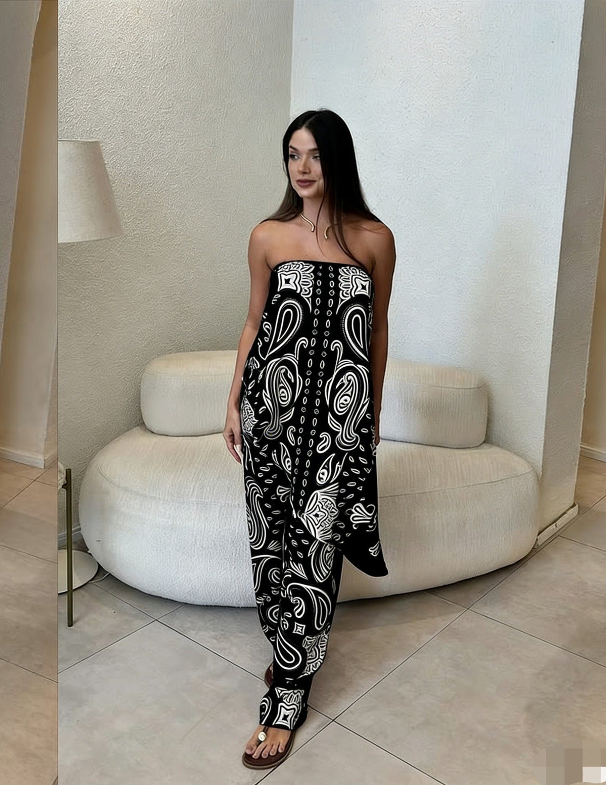 Nena | kombinezon damski o luźnym kroju z modnym wzorem, casualowy i stylowy
