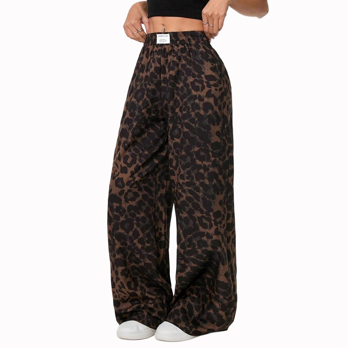 Florence | spodnie damskie palazzo w elegancki wzór leopard, stylowe i szerokie nogawki