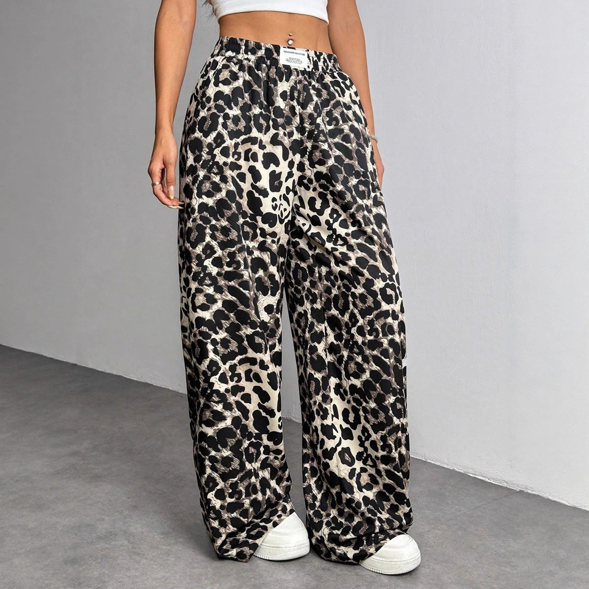 Florence | spodnie damskie palazzo w elegancki wzór leopard, stylowe i szerokie nogawki