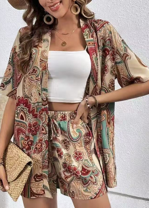 Mindy | Damski dwuczęściowy komplet z kimono kardiganem w kwiaty