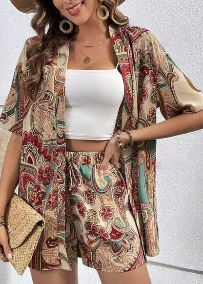 Mindy | Damski dwuczęściowy komplet z kimono kardiganem w kwiaty