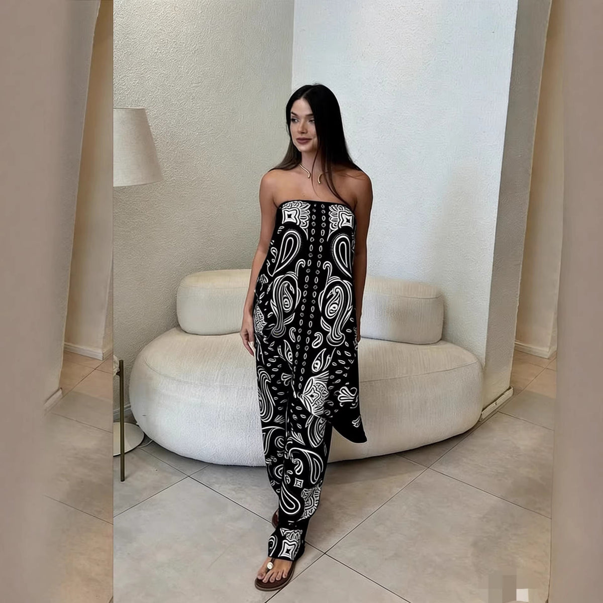 Nena | kombinezon damski o luźnym kroju z modnym wzorem, casualowy i stylowy
