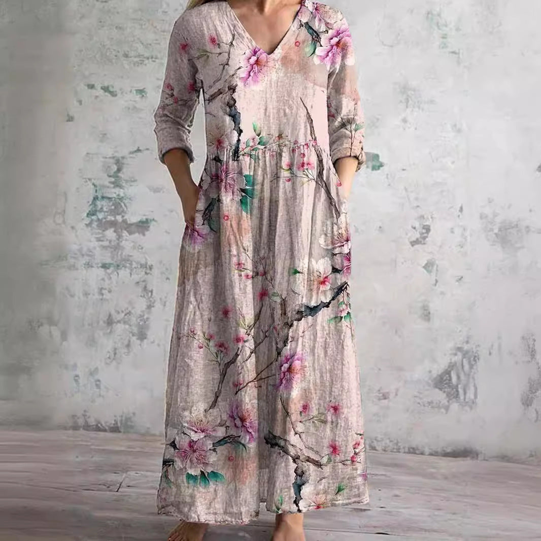 Kirsteen | Sukienka damska maxi z dekoltem V, elegancka i zwiewna