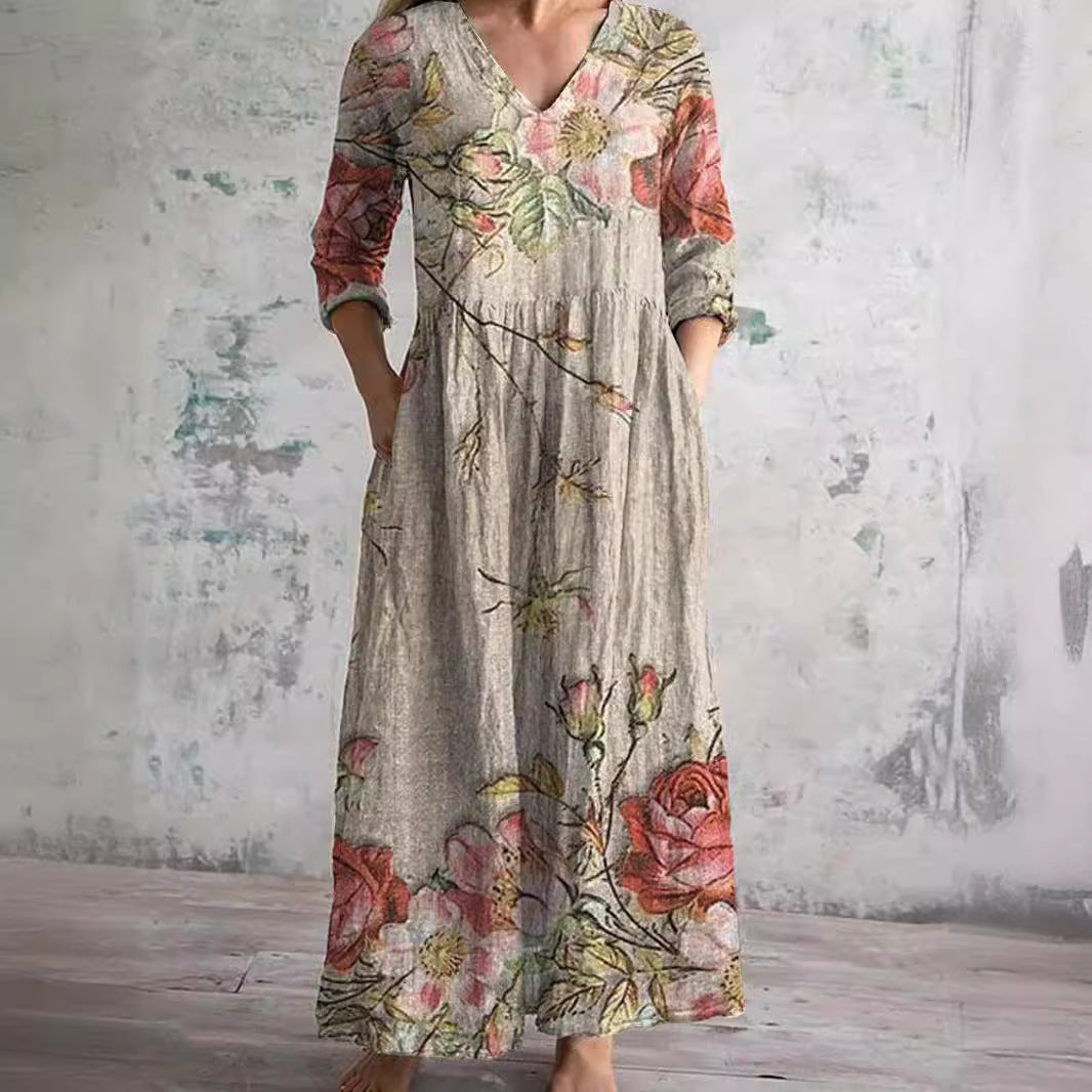 Kirsteen | Sukienka damska maxi z dekoltem V, elegancka i zwiewna