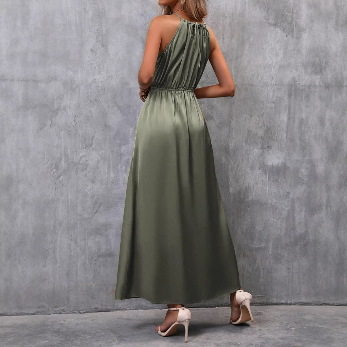 Heather | damska sukienka maxi z eleganckim rozcięciem i wiązanym topem
