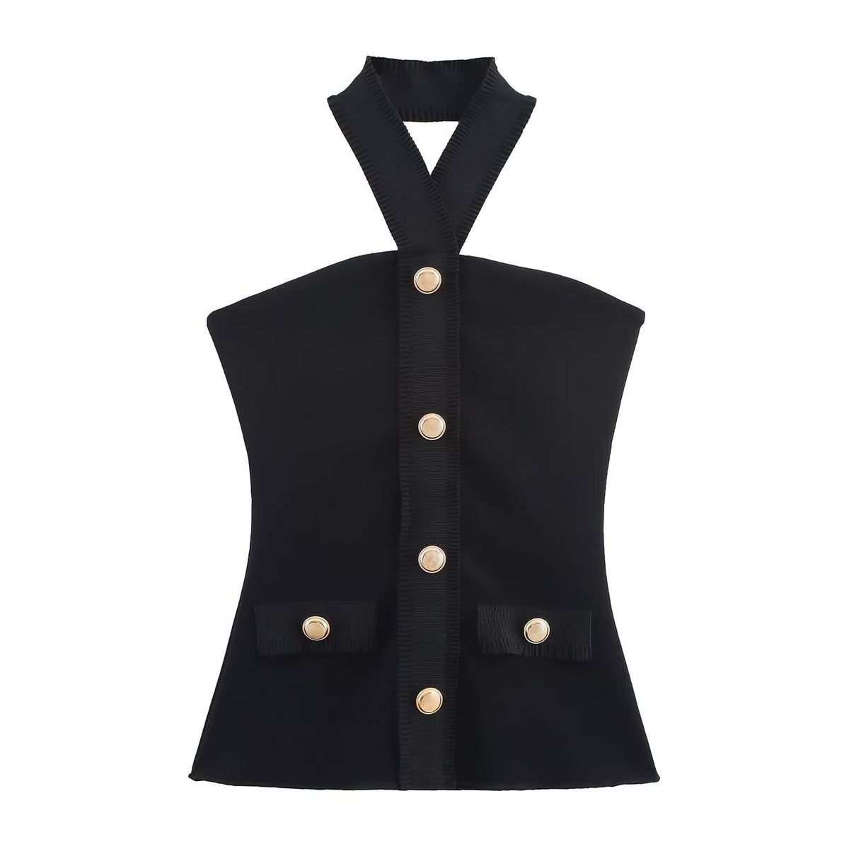 Cody | Czarny komplet damski co-ord z halter neck, elegancki i nowoczesny
