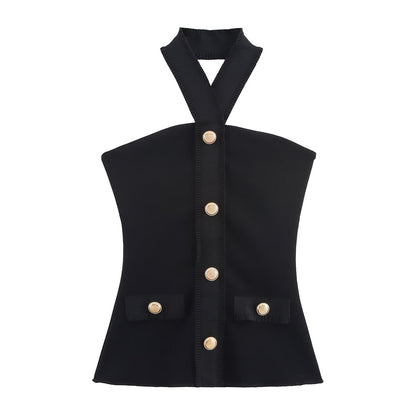 Cody | Czarny komplet damski co-ord z halter neck, elegancki i nowoczesny
