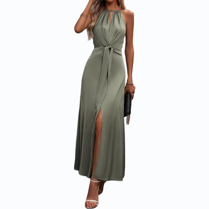 Heather | damska sukienka maxi z eleganckim rozcięciem i wiązanym topem