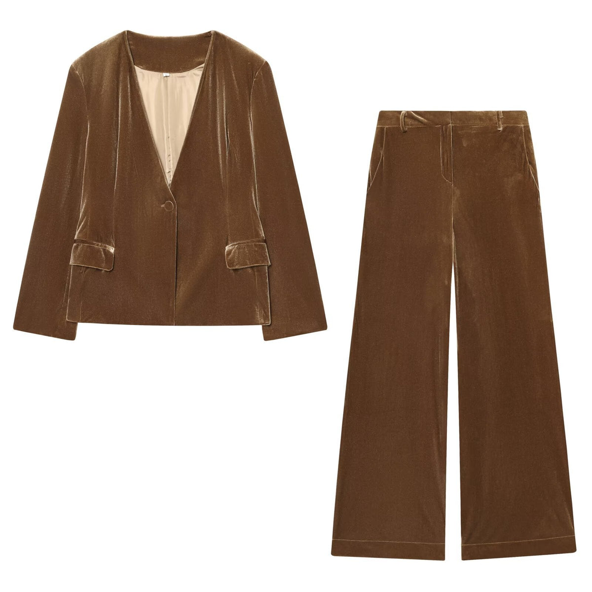 Marsha | Aksamitny komplet damski co-ord z szerokimi nogawkami, elegancki i stylowy