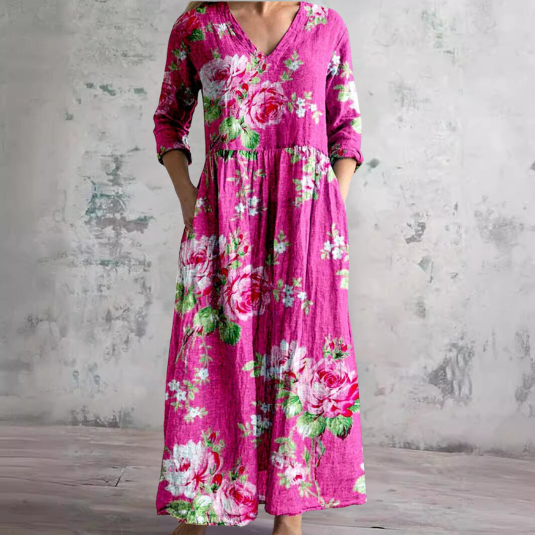 Kirsteen | Sukienka damska maxi z dekoltem V, elegancka i zwiewna