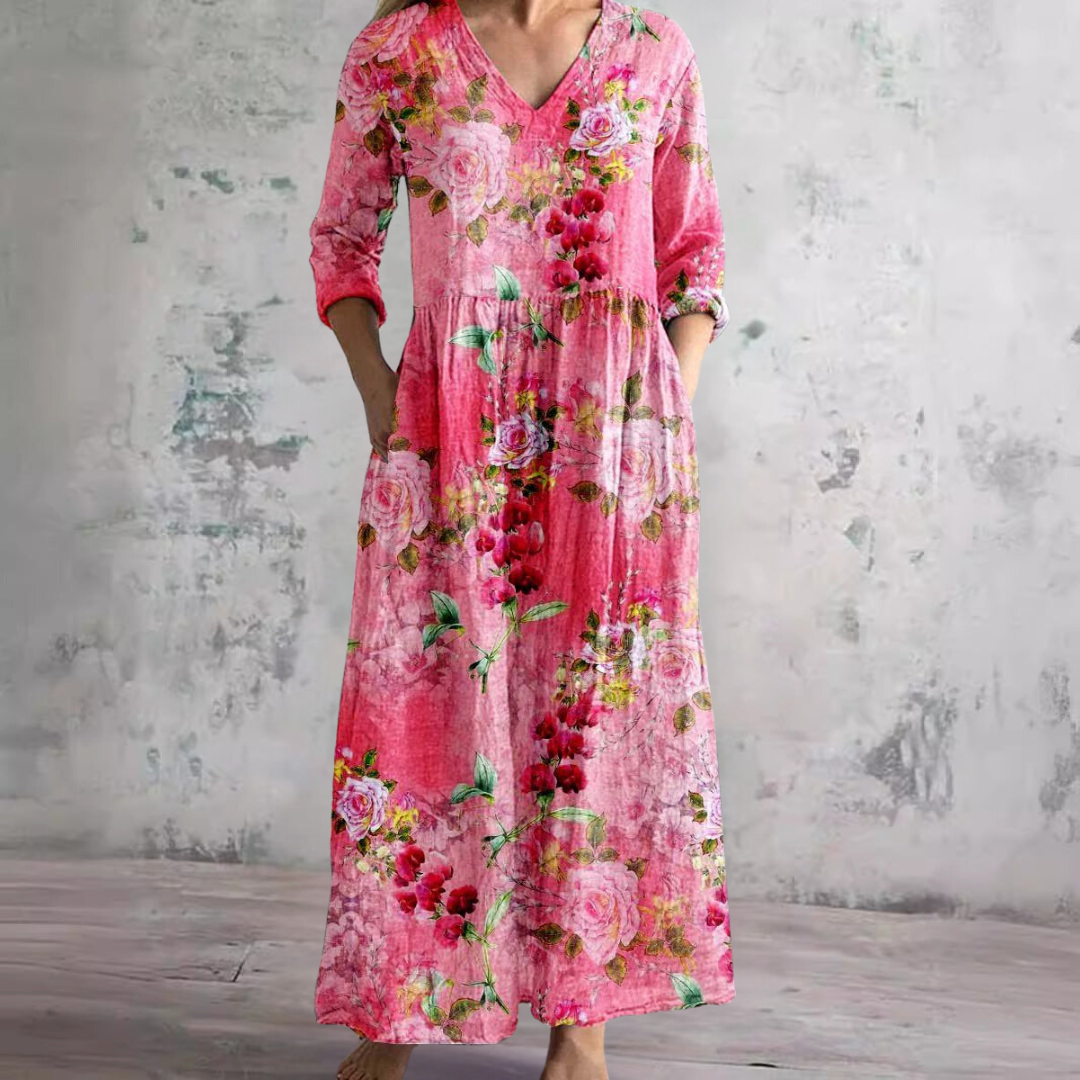 Kirsteen | Sukienka damska maxi z dekoltem V, elegancka i zwiewna