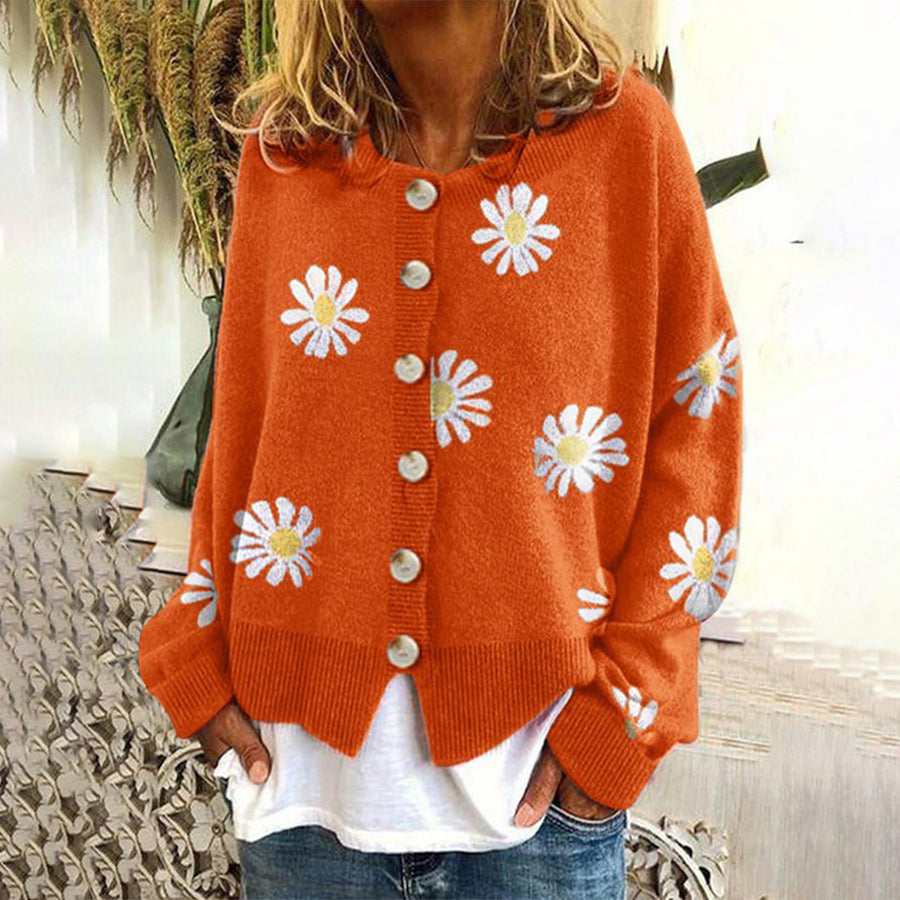 Gemma | Kardigan damski oversize z motywem kwiatowym, modny dzianinowy