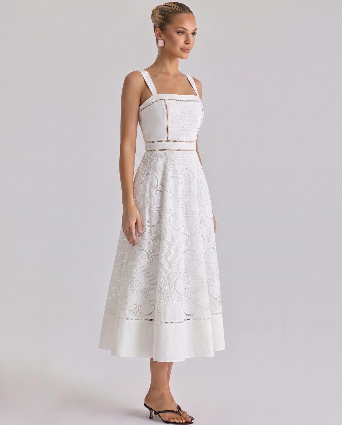 Terry | sukienka midi damska z koronkową spódnicą broderie anglaise