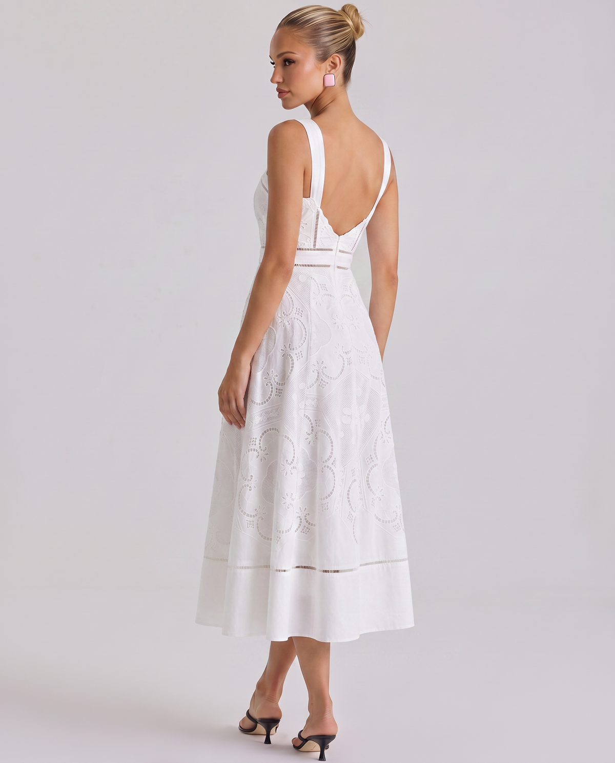 Terry | sukienka midi damska z koronkową spódnicą broderie anglaise