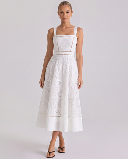 Terry | sukienka midi damska z koronkową spódnicą broderie anglaise