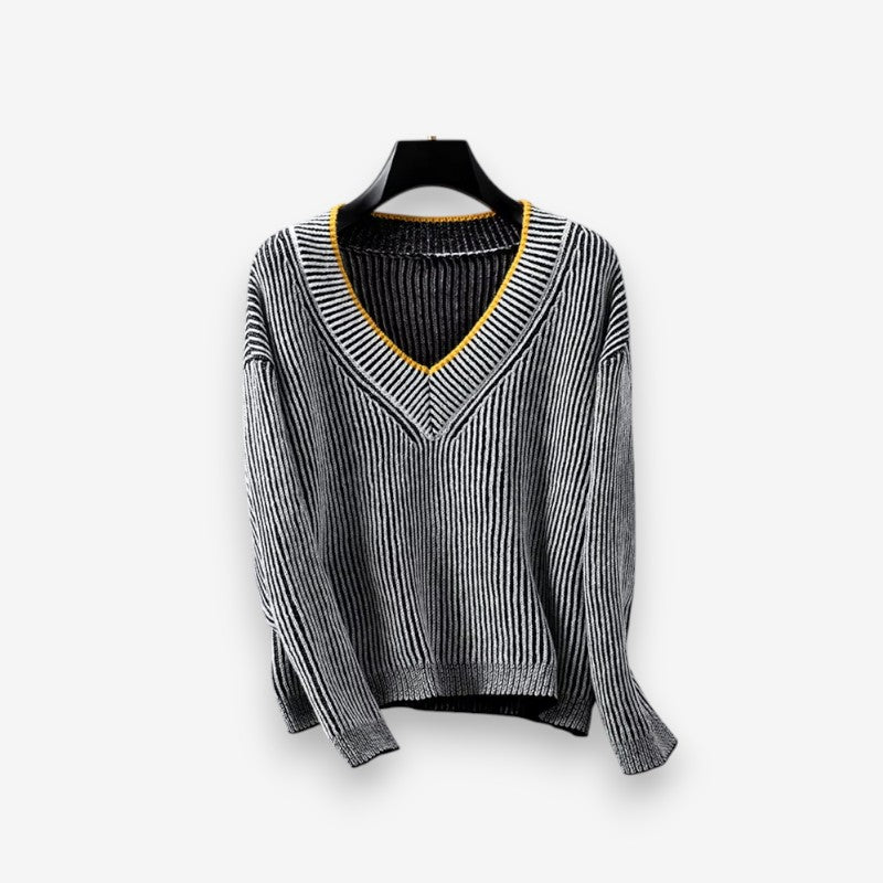 Haisley | Sweter damski w paski z długim rękawem i dekoltem w serek, dzianinowy casual