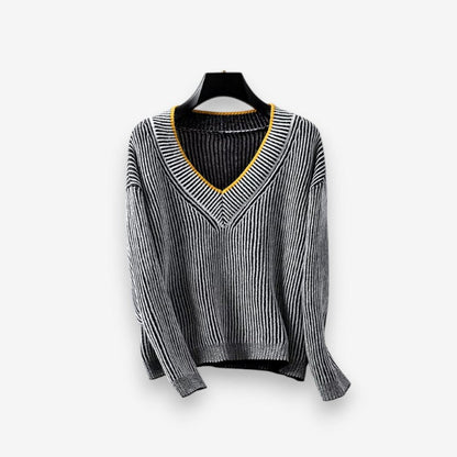 Haisley | Sweter damski w paski z długim rękawem i dekoltem w serek, dzianinowy casual