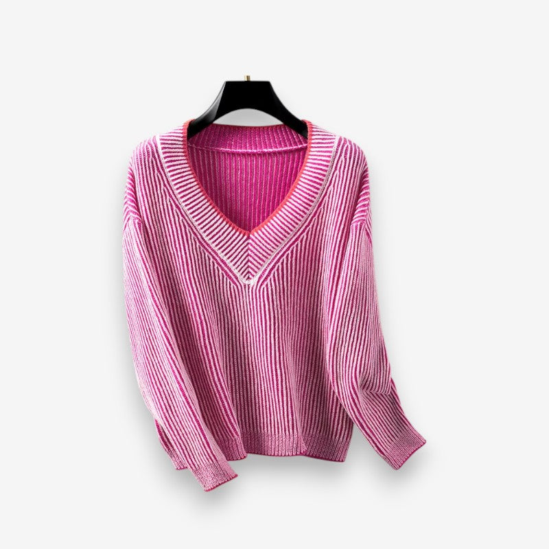 Haisley | Sweter damski w paski z długim rękawem i dekoltem w serek, dzianinowy casual