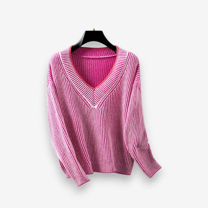 Haisley | Sweter damski w paski z długim rękawem i dekoltem w serek, dzianinowy casual