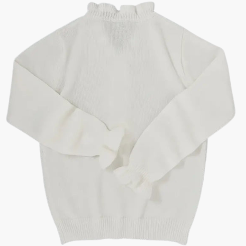 Evelina - Pull à manches longues pour femme avec col à volants et boutons nacrés