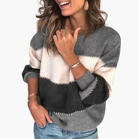 Alicja - Dzianinowy sweter w paski dla kobiet z okrągłym dekoltem