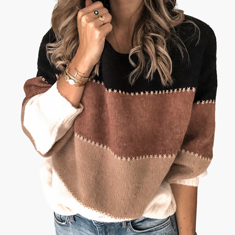 Alicja - Dzianinowy sweter w paski dla kobiet z okrągłym dekoltem