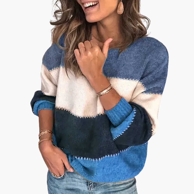 Alicja - Dzianinowy sweter w paski dla kobiet z okrągłym dekoltem