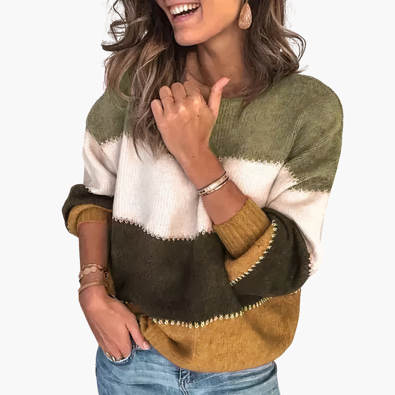 Alicja - Dzianinowy sweter w paski dla kobiet z okrągłym dekoltem