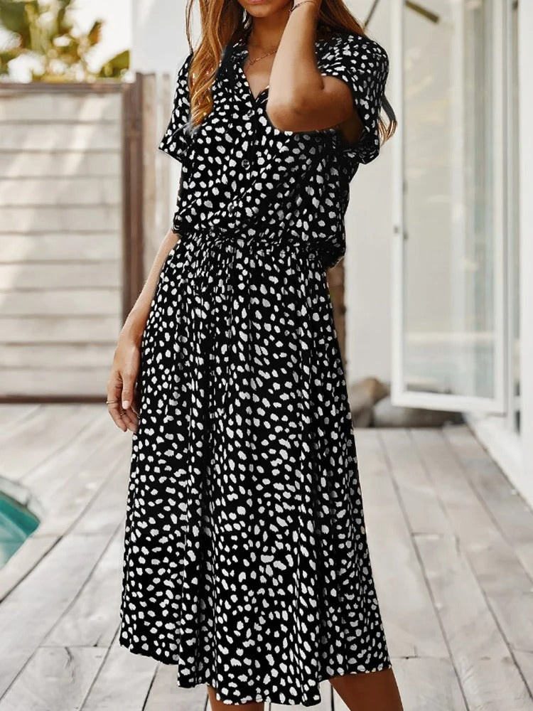 Mavis | Sukienka damska midi w zwierzęcy print ze ściągaczem w talii