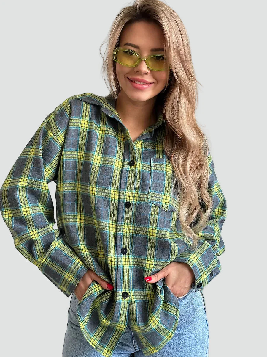 Helen | koszula damska flanelowa oversize w kratę na jesień