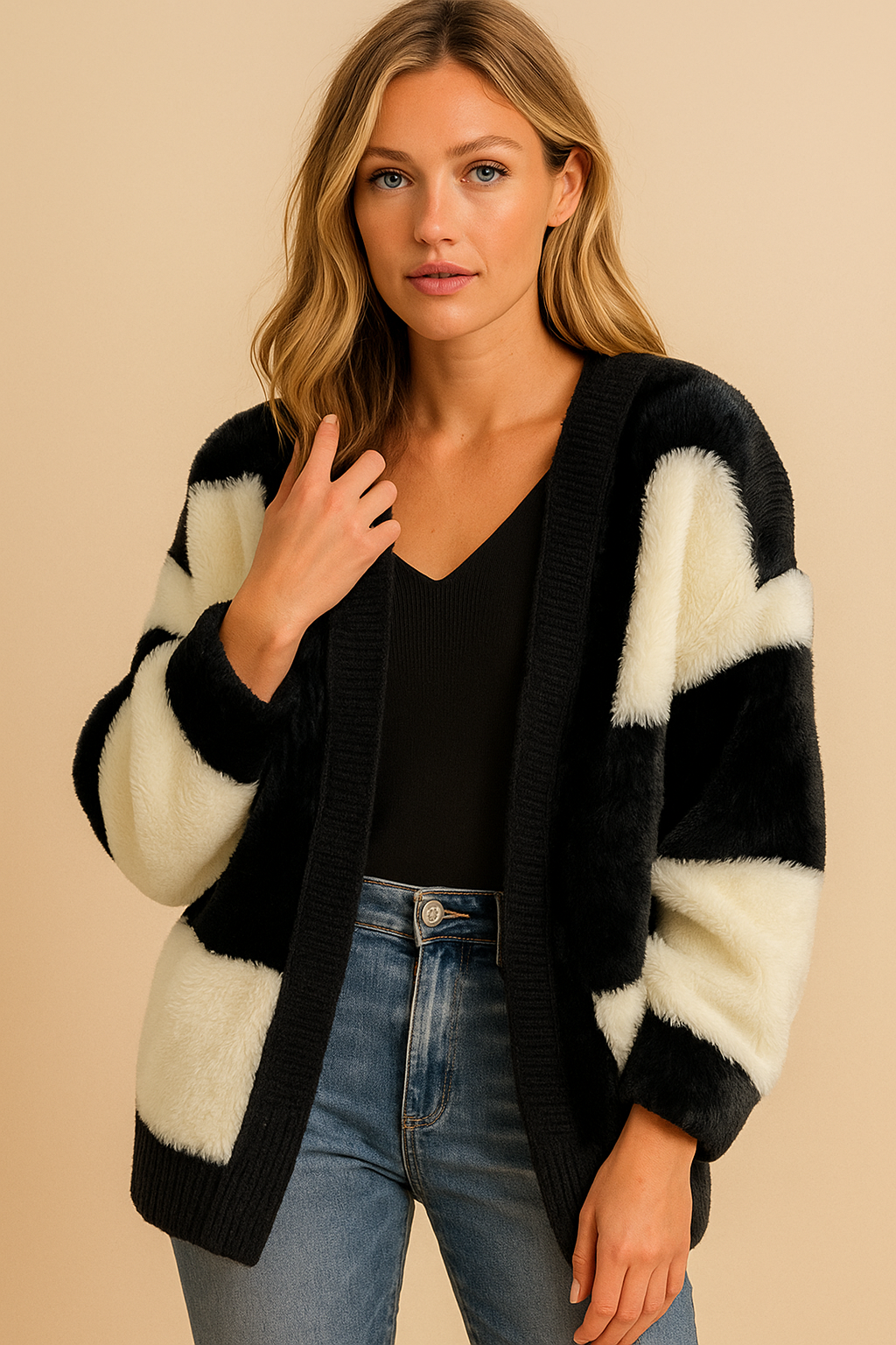 Lexi – damski luźny, modny sweter z dzianiny w paski
