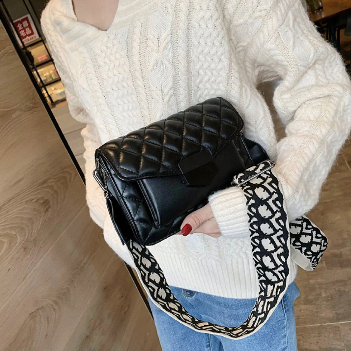 Sylvie | Torebka damska crossbody z pikowanej skóry wegańskiej