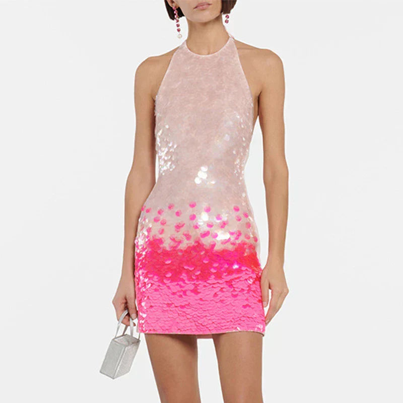 Ivy | Sukienka mini damska halter z brokatem efekt ombre
