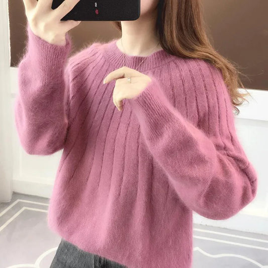 Bianka - Damski sweter kaszmirowy miękki oversize elegancki pulower prążkowany
