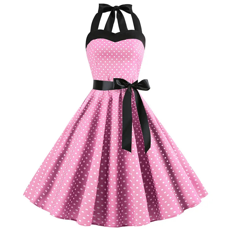 Aveline - Damska Sukienka Retro w Groszki z Kokardą