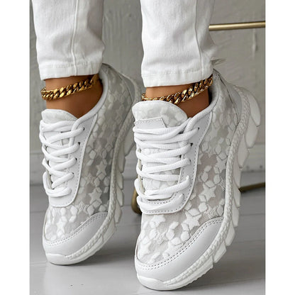Elvira - Damskie buty sportowe sneakersy ortopedyczne z koronkowymi wstawkami