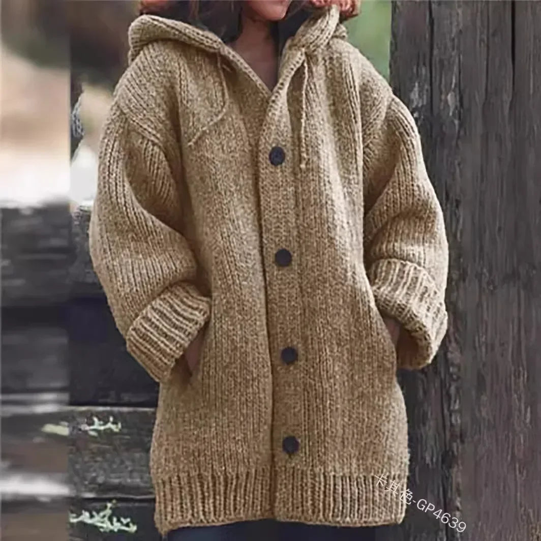 Katarzyna - Damski sweter kardigan z grubej dzianiny