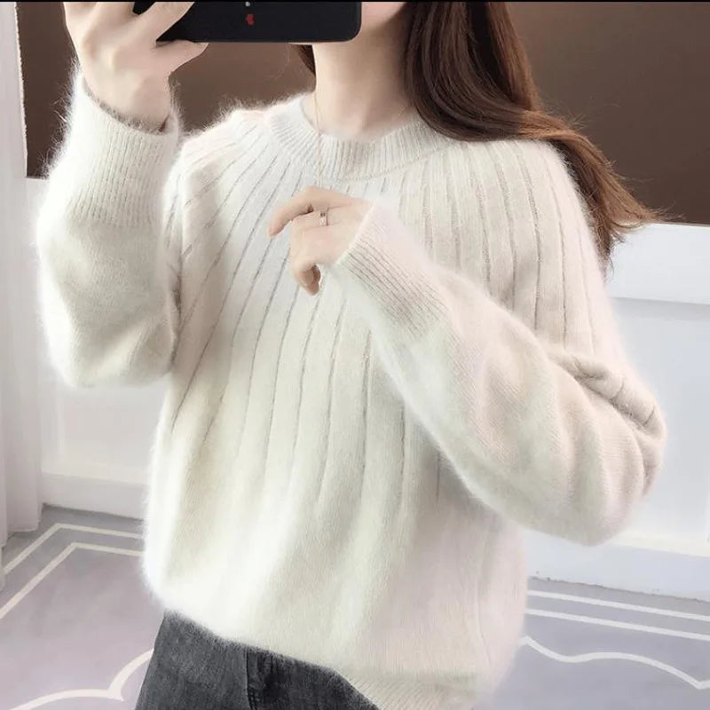 Bianka - Damski sweter kaszmirowy miękki oversize elegancki pulower prążkowany