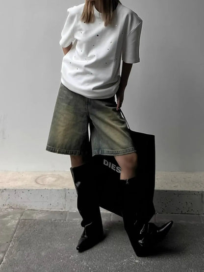 Nathalie | bermudy damskie jeansowe vintage washed, stylowe i casualowe