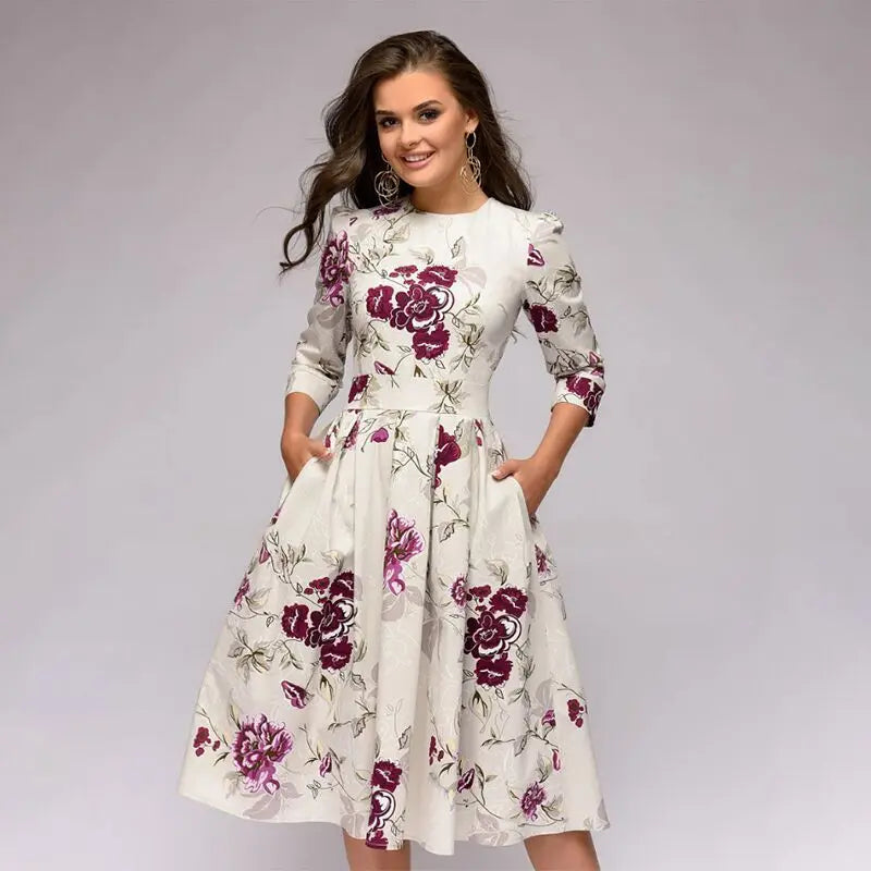 Eliana - Elegancka sukienka midi z kwiatowym wzorem